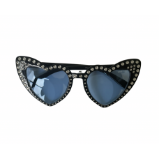 Sunglasses Heart - Rhinestone Black with Blue Lens